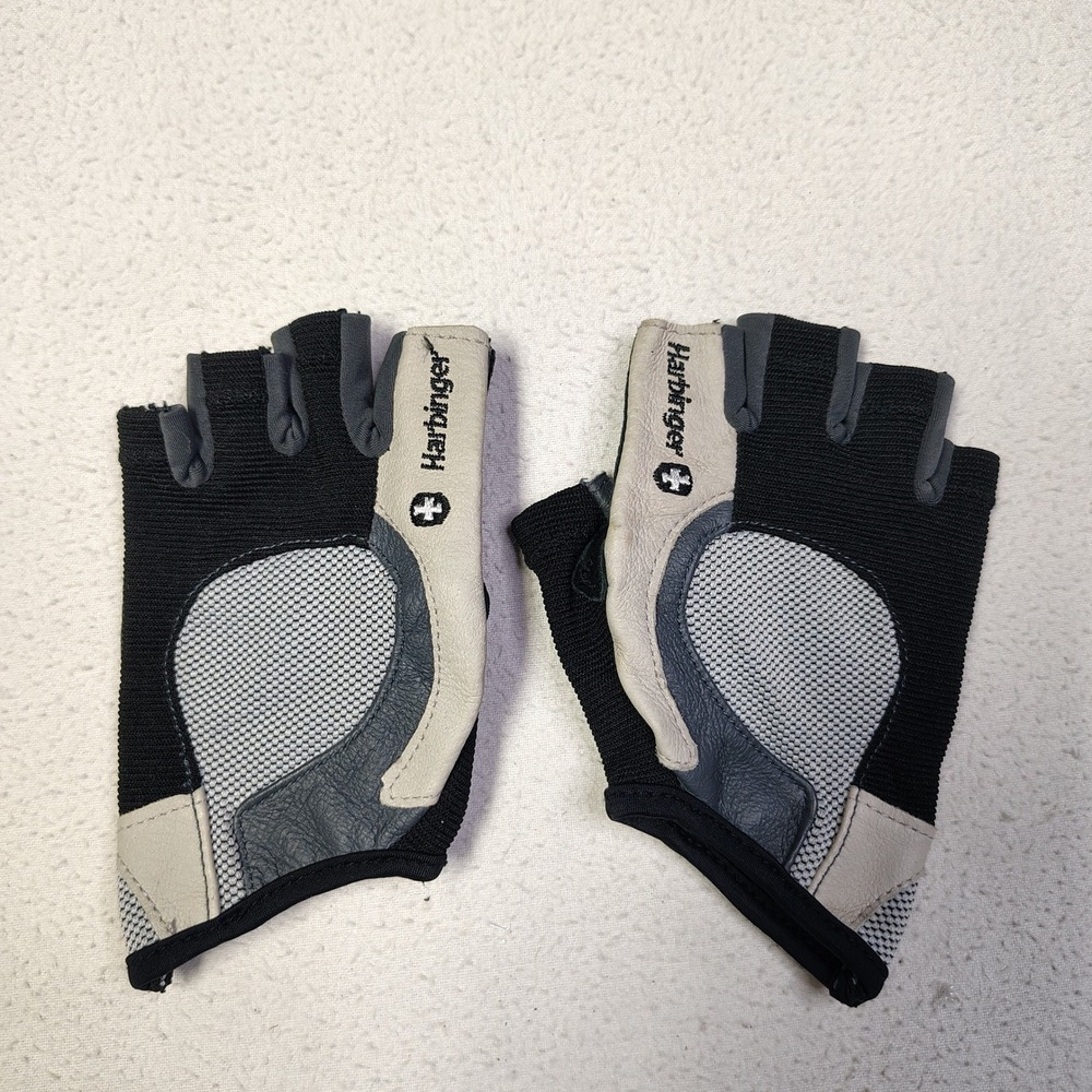 Harbinger Women Weightlifting Gloves Black Gray Leather Padded Gym Training Medi